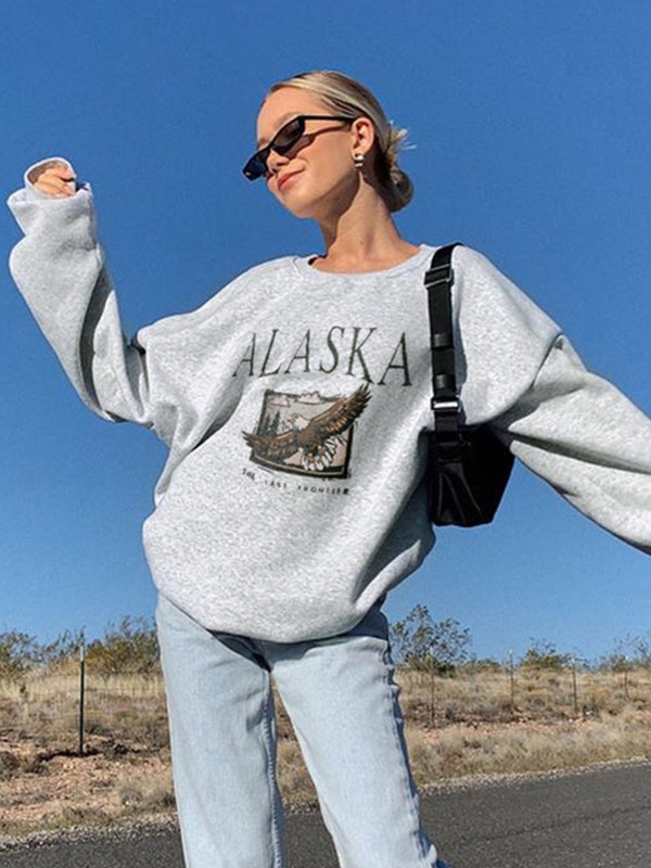 Casual daily women word printed plain long sleeve Sweatshirts