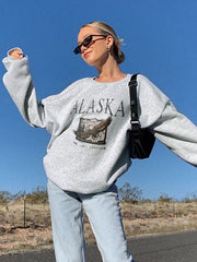 Casual daily women word printed plain long sleeve Sweatshirts
