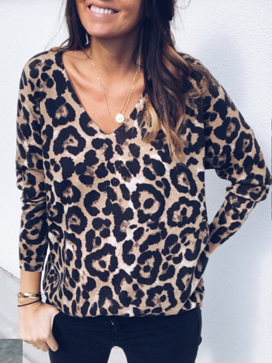 Fashion Autumn Leopard Print Woman Long Sleeve T-shirts