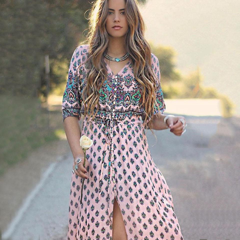 Autumn Bohemia Floral Maxi Dresses