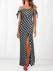 Off Shoulder Women Long Wave Dot Pot Maxi Sexy Dresses