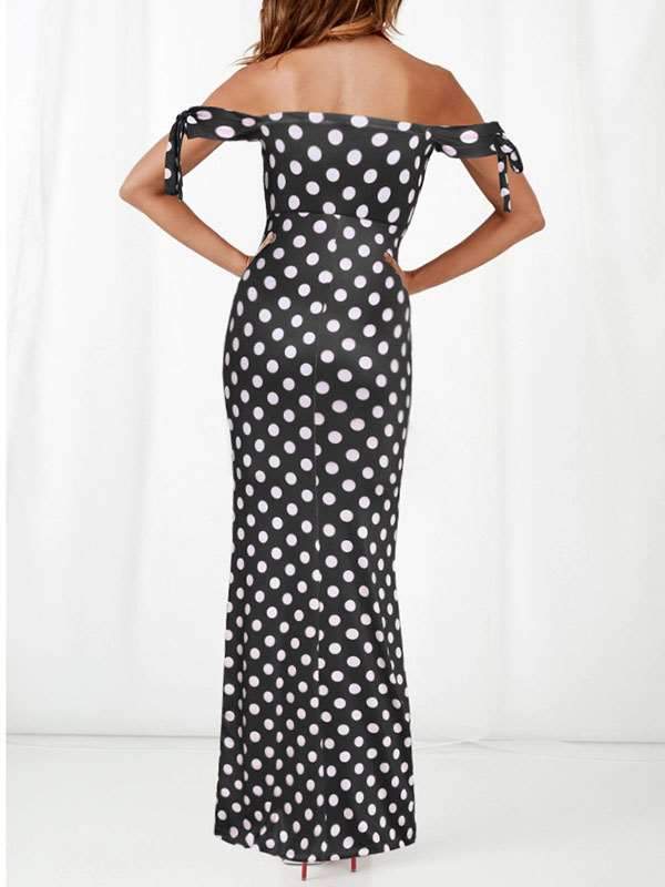 Off Shoulder Women Long Wave Dot Pot Maxi Sexy Dresses