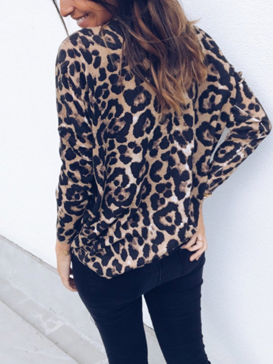 Fashion Autumn Leopard Print Woman Long Sleeve T-shirts