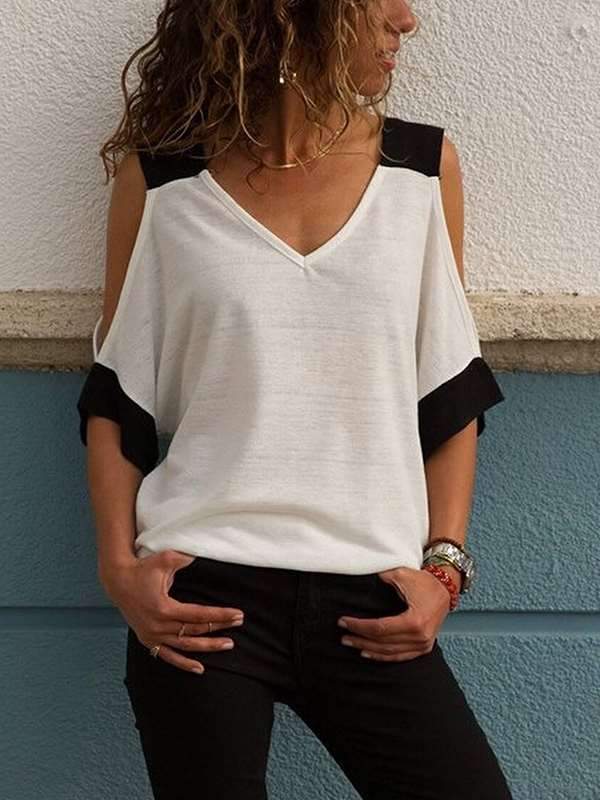 V neck Short sleeve Off Shoulder T-shirts