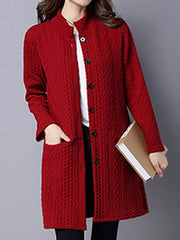 Band Collar Single Breasted Pocket Embossed Plain Coat