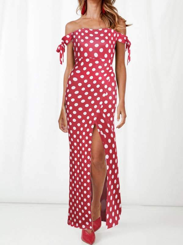 Off Shoulder Women Long Wave Dot Pot Maxi Sexy Dresses