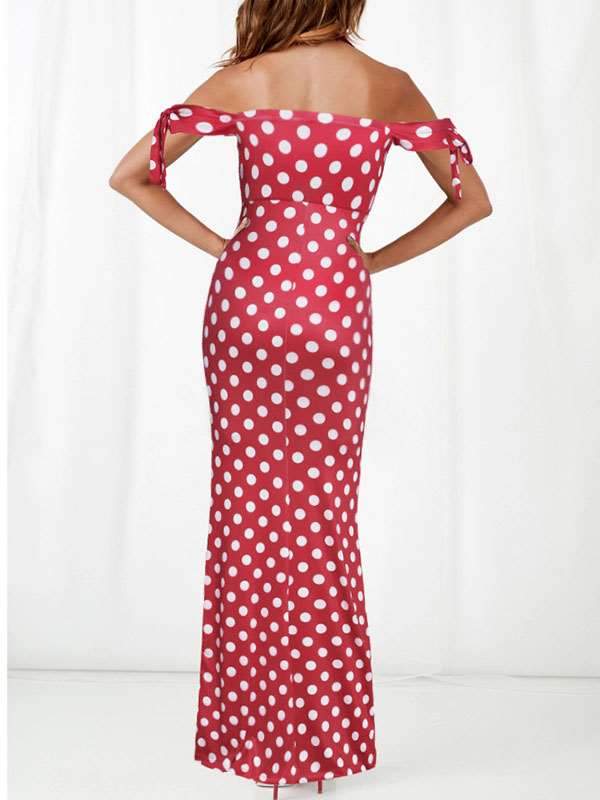 Off Shoulder Women Long Wave Dot Pot Maxi Sexy Dresses