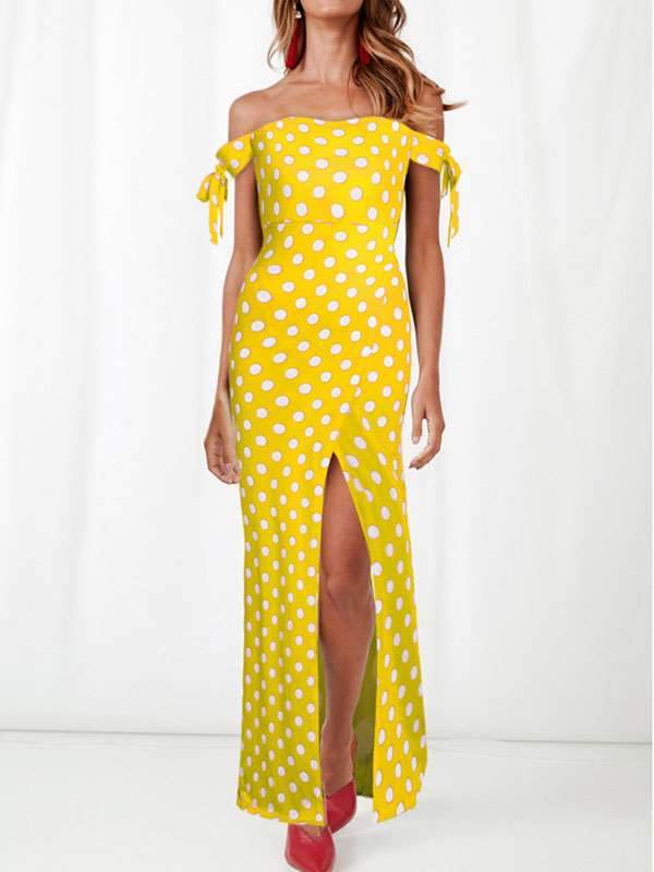 Off Shoulder Women Long Wave Dot Pot Maxi Sexy Dresses