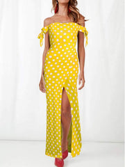 Off Shoulder Women Long Wave Dot Pot Maxi Sexy Dresses