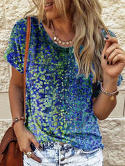 Casual Crew Neck Shift Ombre/tie-Dye Shirts & Tops