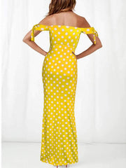 Off Shoulder Women Long Wave Dot Pot Maxi Sexy Dresses