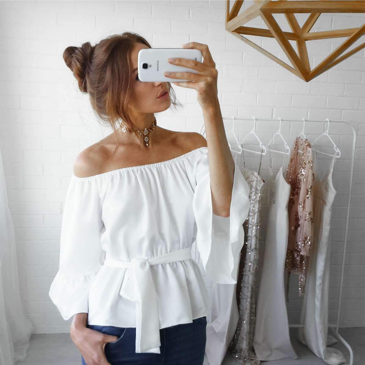 Pure Off shoulder Lacing Blouses