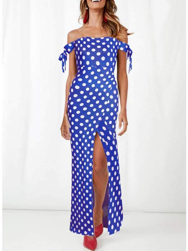 Off Shoulder Women Long Wave Dot Pot Maxi Sexy Dresses