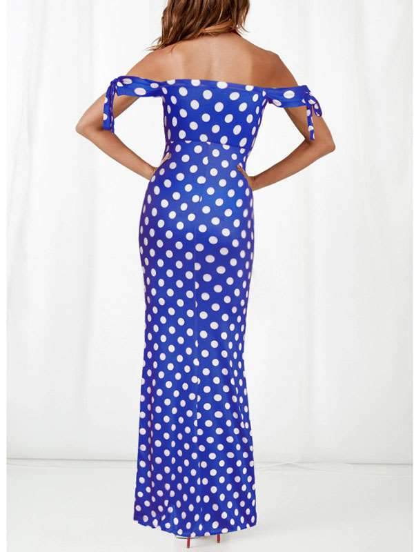 Off Shoulder Women Long Wave Dot Pot Maxi Sexy Dresses