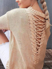 Backless Strap Solid Color Autumn Sweater