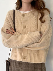 Round neck twist knit cardigans sweaters