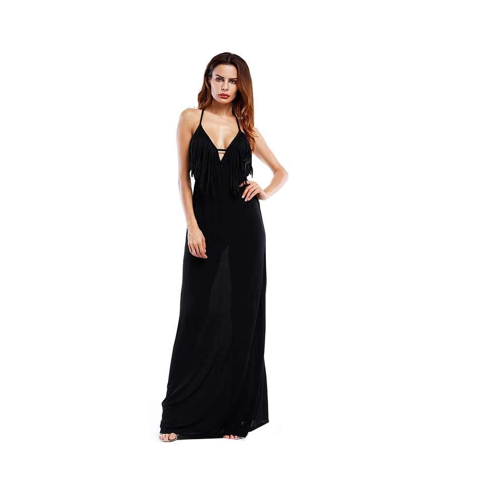 Sexy V neck Vest Tassels Maxi Dresses