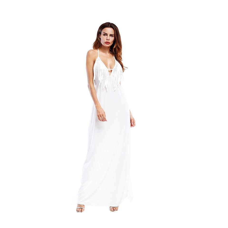 Sexy V neck Vest Tassels Maxi Dresses