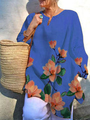 Chiffon casual printed v neck long sleeve T-shirts