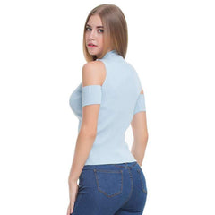 Fashion Pure Off shoulder High collar Knit Sweaters
