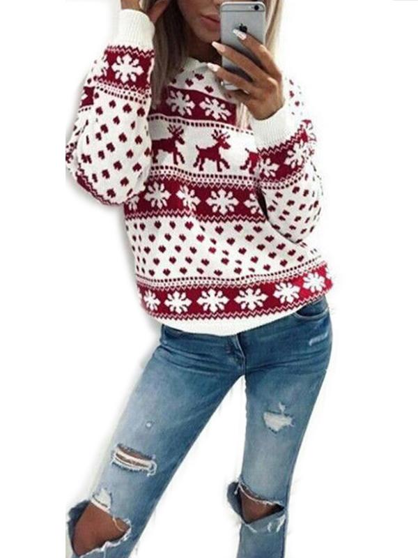 Christmas Deer Printed  Elk Print Round Neck Sweatshirts