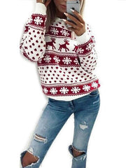Christmas Deer Printed  Elk Print Round Neck Sweatshirts