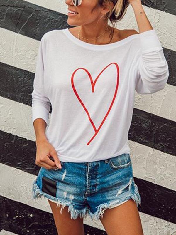 white Love printed one off shoulder joker bat sleeve T-shirt