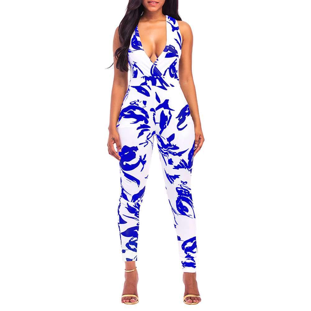 Sexy Floral V neck Vest Jumpsuits