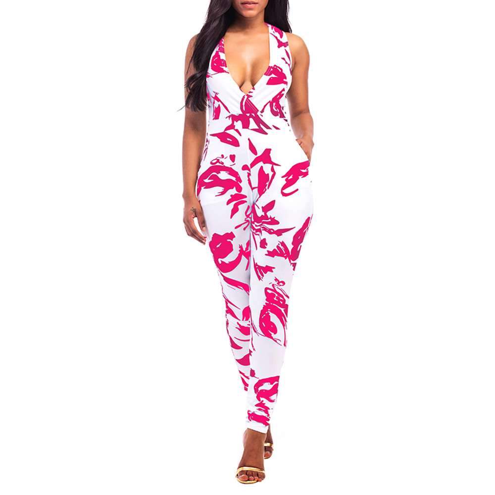 Sexy Floral V neck Vest Jumpsuits