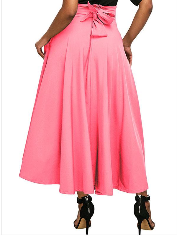 Plain Bowknot Zipper Long Skirt