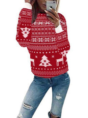 Christmas Deer Printed  Elk Print Round Neck Sweatshirts