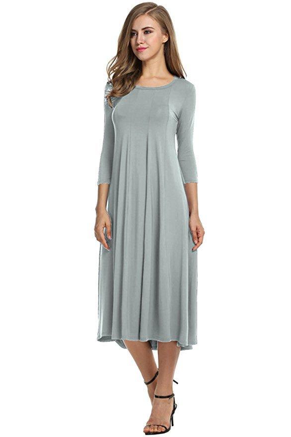 Casual Solid Round Neck Long Pure Color Dress