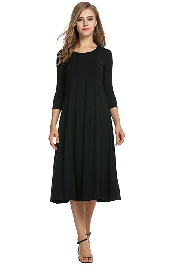 Casual Solid Round Neck Long Pure Color Dress