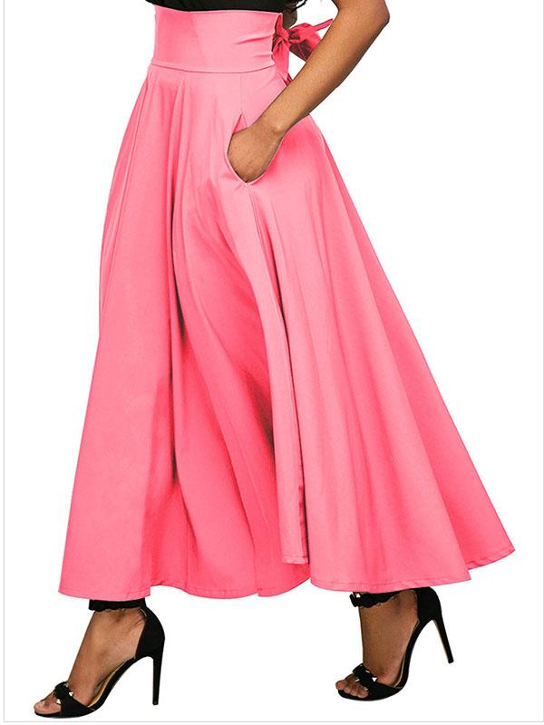 Plain Bowknot Zipper Long Skirt