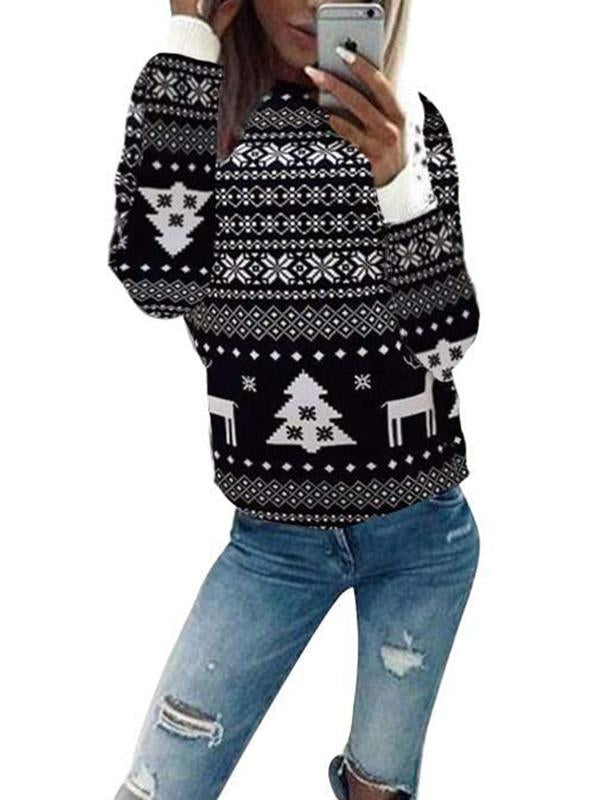 Christmas Deer Printed  Elk Print Round Neck Sweatshirts