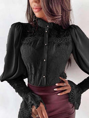 Round neck women lace sexy long sleeve blouses