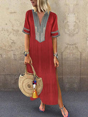 Bohemia Printed V Neck Casual Maxi Dresses