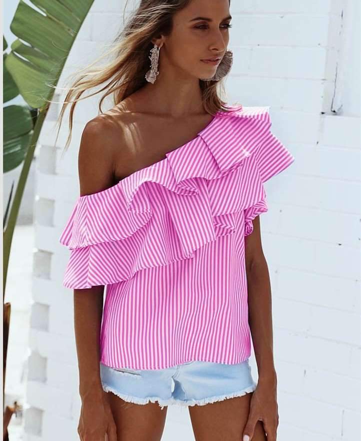 Sexy Off shoulder Stripe Irregular Blouses