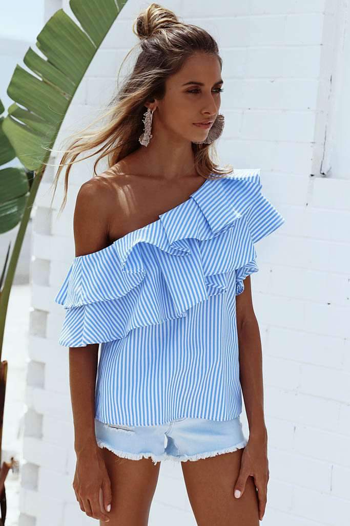 Sexy Off shoulder Stripe Irregular Blouses