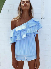 Sexy Off shoulder Stripe Irregular Blouses