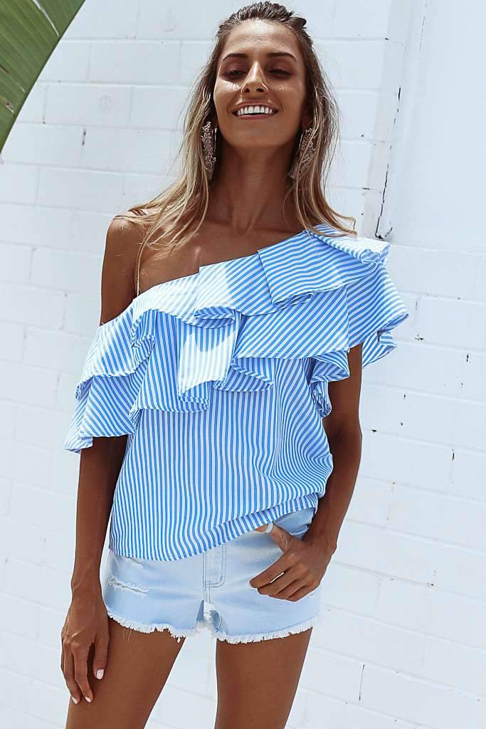 Sexy Off shoulder Stripe Irregular Blouses