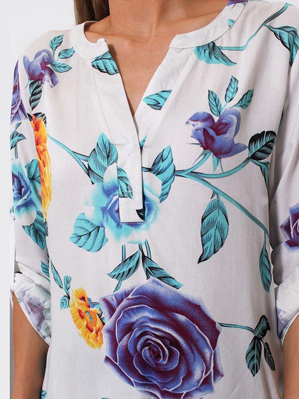 Spring Chiffon V Neck Printed Blouses