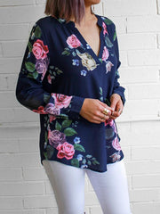 Spring Chiffon V Neck Printed Blouses