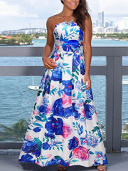 Women floral printed strape long evening dresses