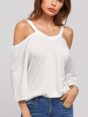 Pure Loose Off shoulder V neck T-Shirts
