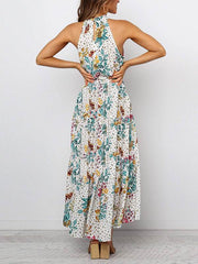 Bohemia printed women band neck long vacation dresses