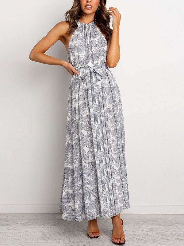 Bohemia printed women band neck long vacation dresses