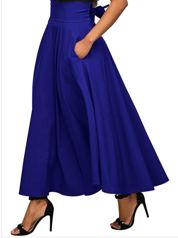 Plain Bowknot Zipper Long Skirt