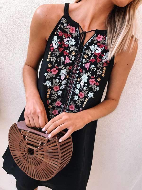 Fashion printed sleeveless lace casual shift dresses