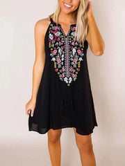 Fashion printed sleeveless lace casual shift dresses
